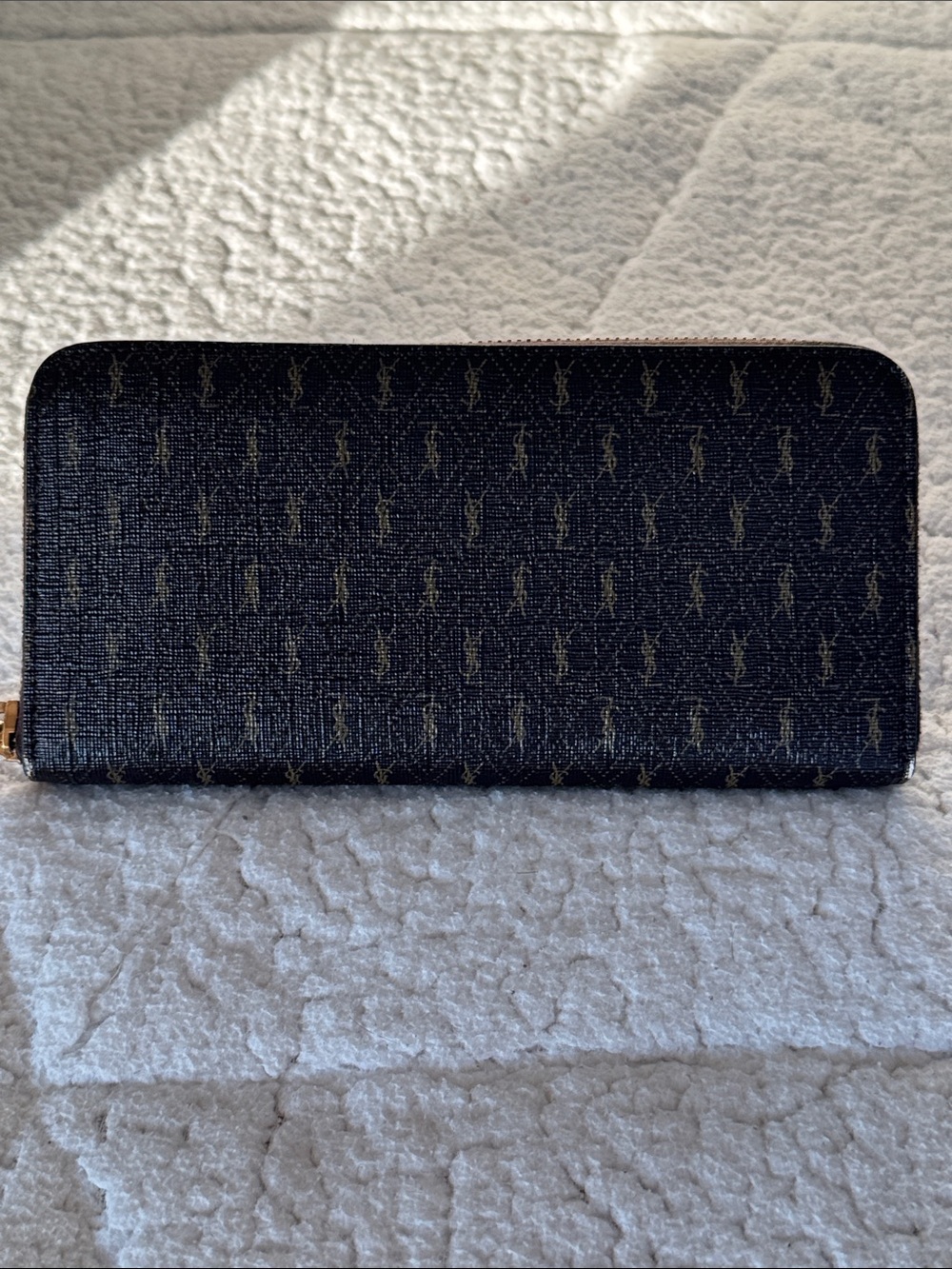 Saint Laurent Brown Wallet with Gold Monogram Zip